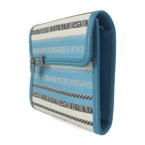 Prada Wallet Blue Canvas Black Leather
